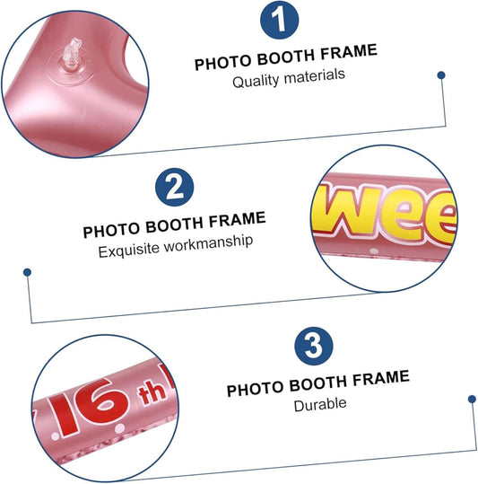 16th Sweet Birthday Inflatable Selfie Photo Frame with Photo Booth Props Set,16th Birthday Party Selfie Props and Frame(24x28 Inches) for Pictures and Decorations Girls 16th Birthday Party Supplies
