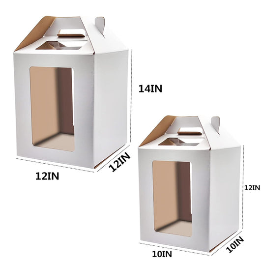 KBG Cake Boxes 6pcs 10x10x12 and 12x12x14 Inches With Window Tall Cake Box for Tier Cakes for Wedding Birthday Transport,Sturdy White Bakery Box Disposable Cake Containers Cake Boxes