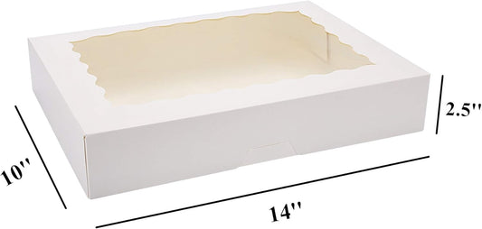 Tcoivs 20-Pack Bakery Boxes 14" x 10" x 2.5", Cookie Boxes, Auto-Popup Treat Boxes with Window for Donuts, Pies, Cakes, Muffins, and Pastries (White)