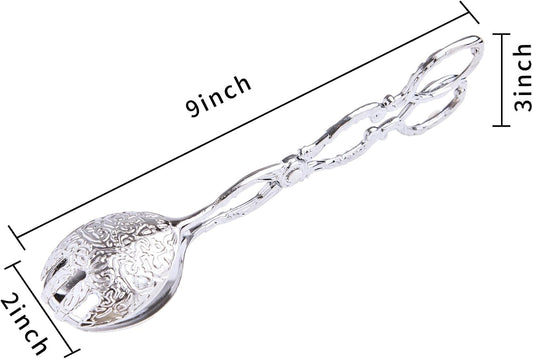 2 Pack Silver Serving Tongs, 8.5 Inch Vintage Metal Salad Buffet Tongs Scissor Food Tongs for Bread, Fruits, Home Kitchen Carting Tea Party