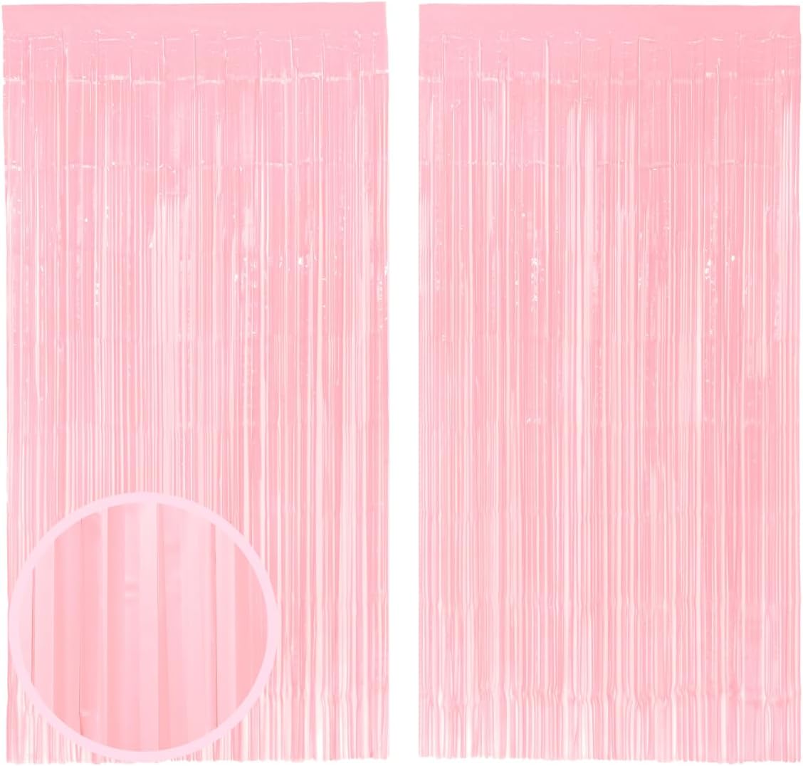xo, Fetti Party Decorations Matte Pastel Pink Fringe Foil Curtain - Set of 2 | Bachelorette, Bridal Shower, Backdrop, Wedding, Birthday, Photo Booth