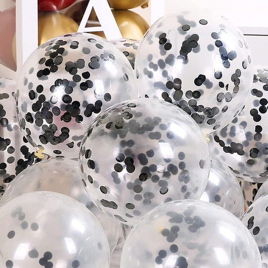 KIRIKOU Pack of 24 Pieces Confetti Balloons 12 Inch Latex Party Balloons for Party Decorations, Wedding, Engagement, Bridal, Birthday and Shower (Black)