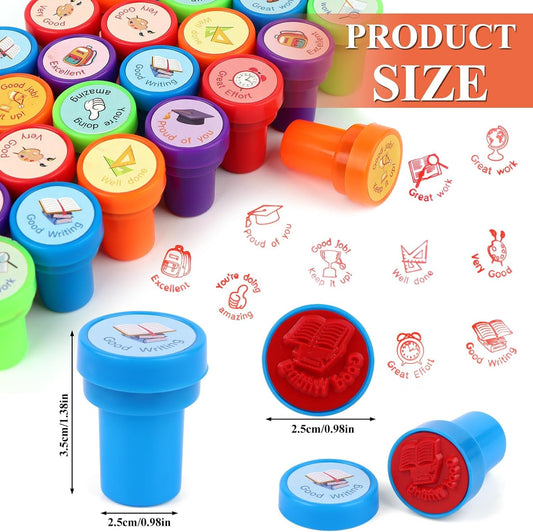 30 Pcs Teacher Stamps for School Self Inking Rubber Stamps Motivational Stamps for Kids Teacher Reward Stamps Plastic Colorful Stamps for Classroom Education Homework Teacher Grading Prizes Supplies