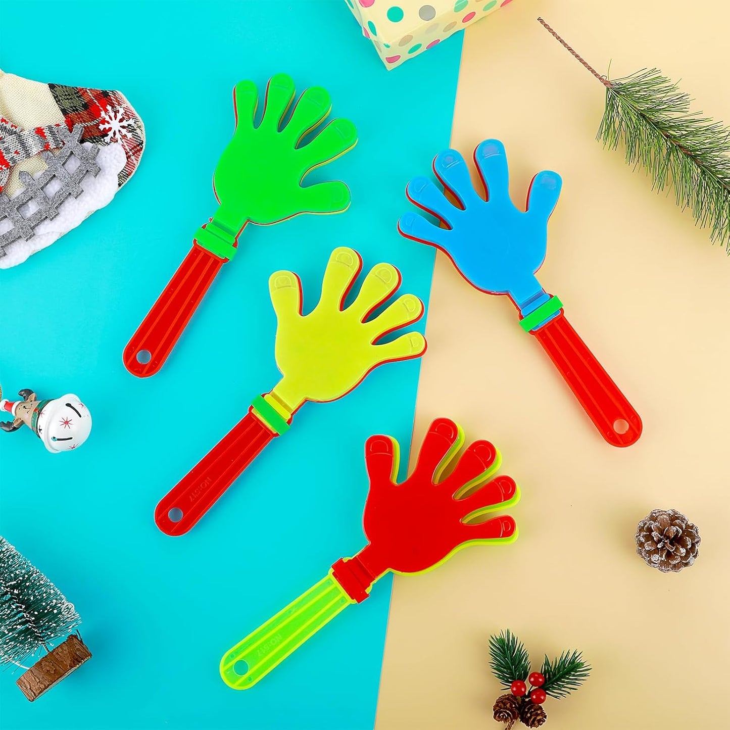 4 Pcs Hand Clappers 9 Inch Large Hand Clappers Noisemakers Cheer Noise Makers Finger Noise Makers for Sporting Events Basketball Football Game Party Favors (Mixed Colors)