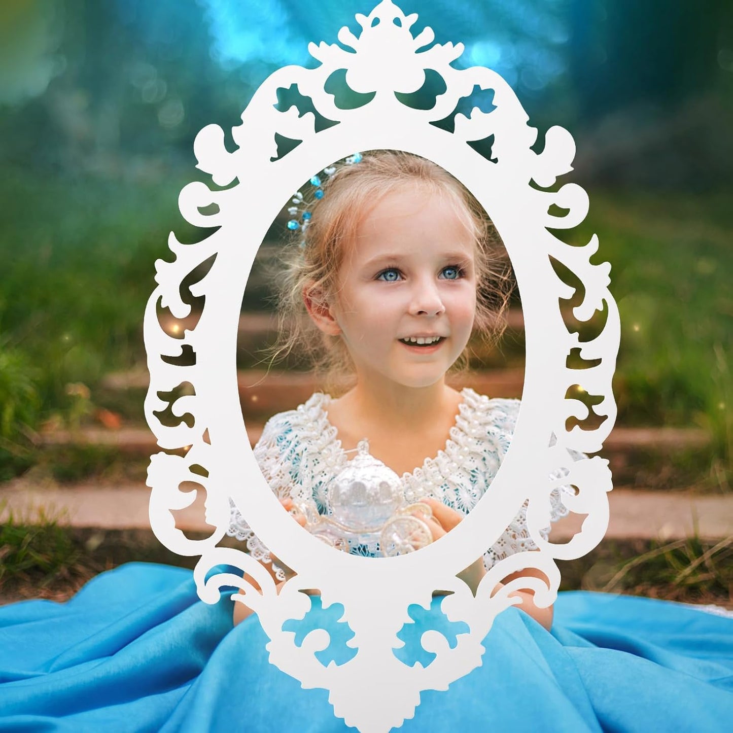 Aurelema Princess Mirror Photo Booth Props 15 x 23 Inches Princess Party Decorations Mirror Photo Props for Fairytale Birthday Baby Shower Party Supplies Photography Backdrop