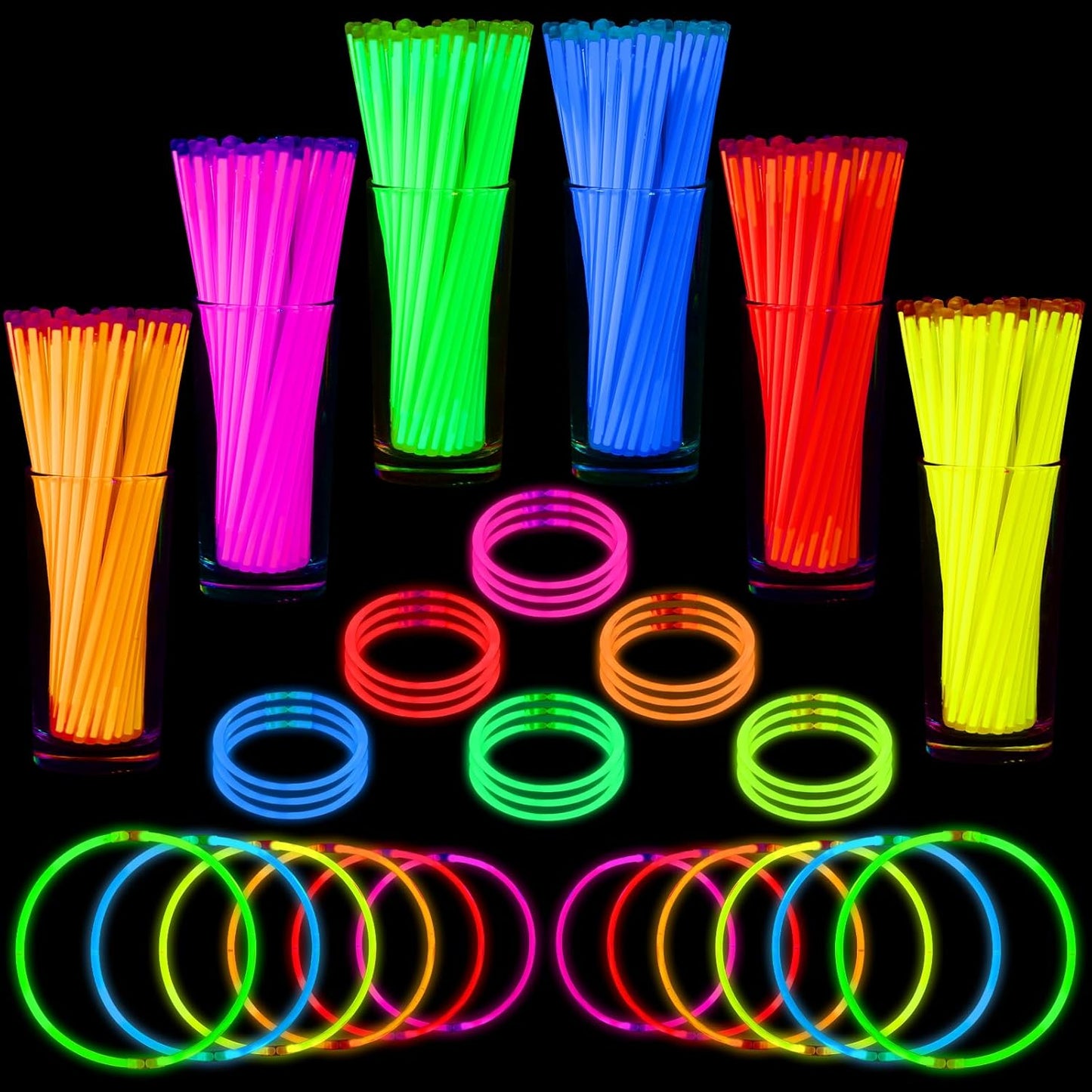 Mega-L Glow Sticks Party Supplies, Glow in the Dark Party Favors, 100 Pcs 8" Ultra Bright Glow Necklaces and Glow Bracelets with Connectors for Neon New Years Eve Party, Glow Party Decorations