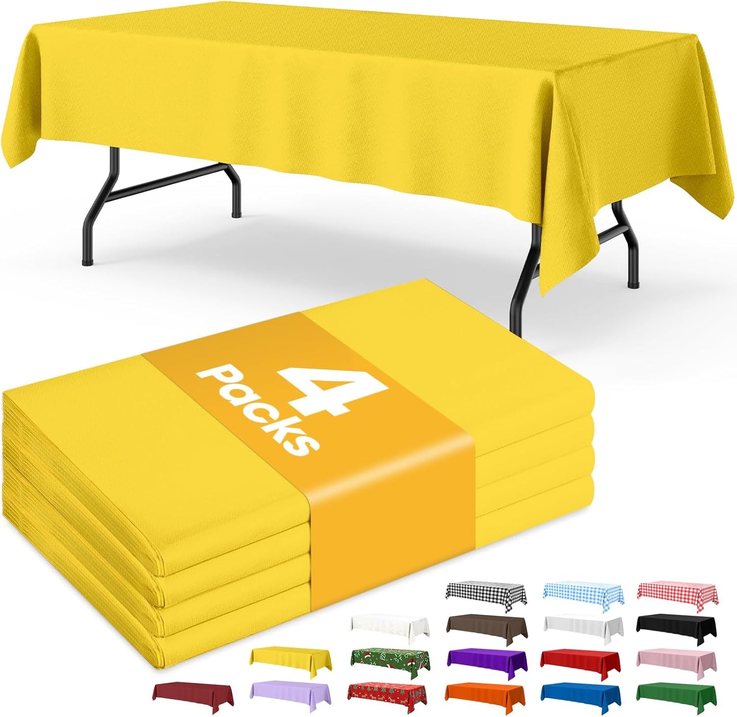 Niuara White Plastic Table Cloth - 4 Pack 54" × 108" Rectangle Disposable Tablecloths for 6FT Tables, Table Cover for Party, Holiday & Gathering Use