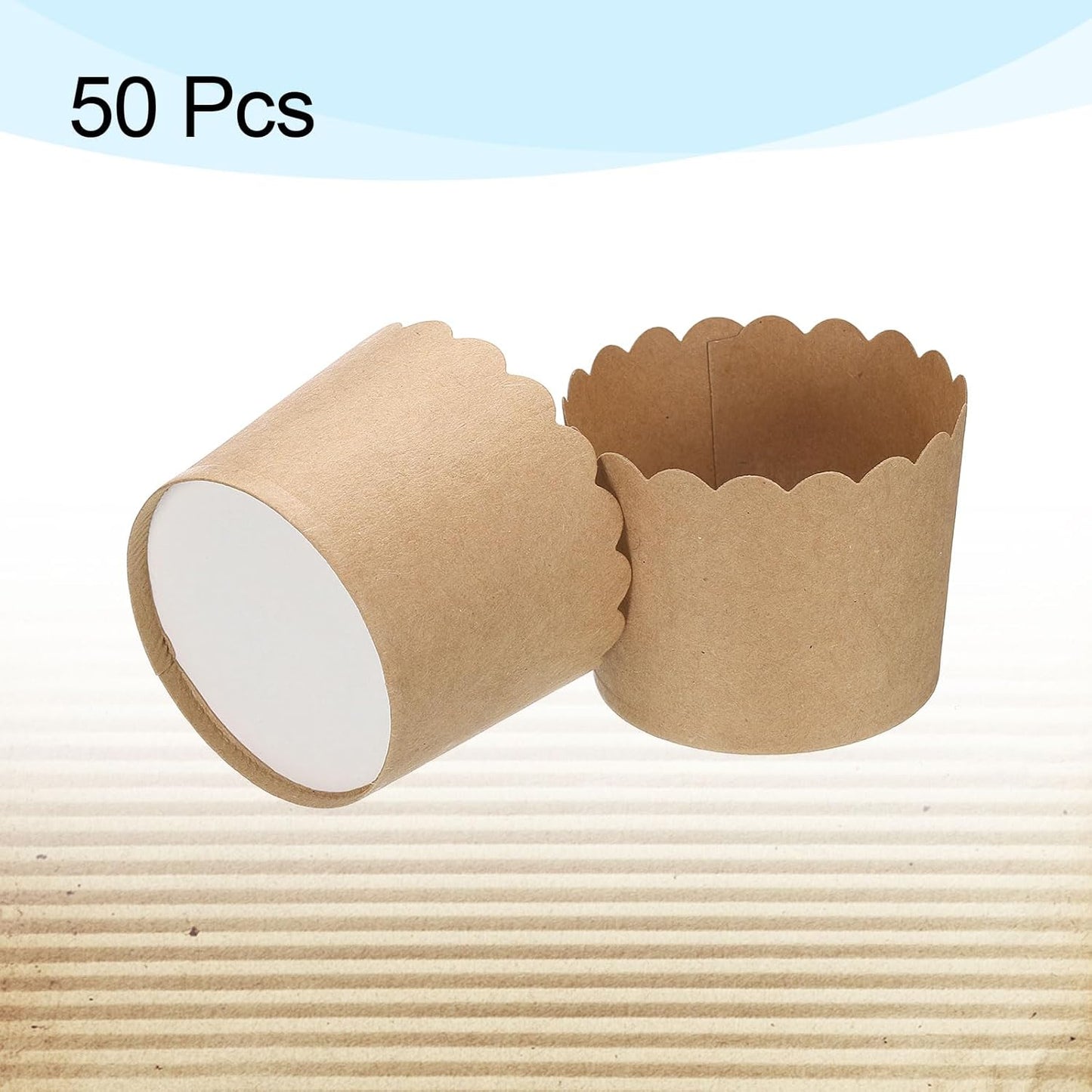 HARFINGTON 50Pcs Paper Baking Cups 6oz Brown Kraft Paper Muffins Liners Cupcake Greaseproof Disposable Bulk Wrappers for Wedding Birthday Graduation