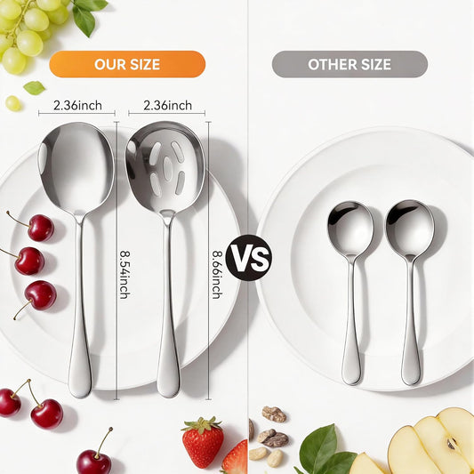 Serving Utensils Set for Partie, Stainless Steel Metal Serveware Flatware Large Serving Spoons, Slotted Spoons, Forks, Tongs, Soup and Skimmer Spoon, Cake Server for Buffet, Party, Catering