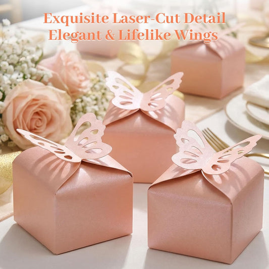 VGOODALL 50PCS Party Favor Boxes, 2.4" x 2.4" x 1.8" 3D Butterfly Candy Boxes White Baby Shower Favors for Wedding Birthday Party Gift