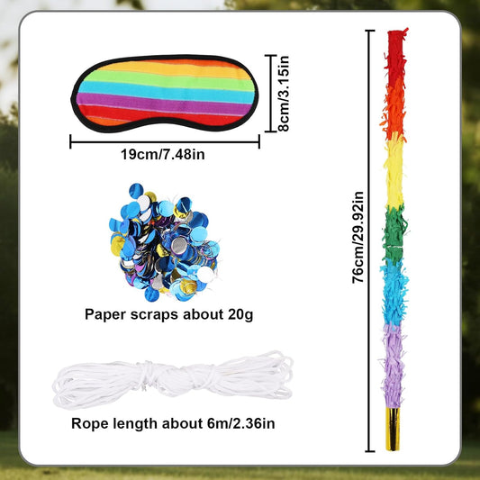 2pcs 29.92in Pinata Sticks, Rainbow Color Unbreakable Pinata Stick with Blindfold Blind Fold Rope & Confetti for Kids Girls Boys Adults Can Have Fun at Any Party