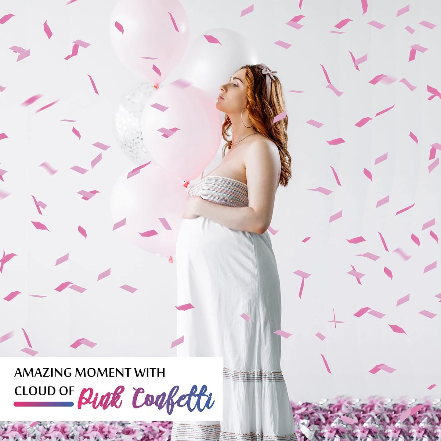 Gender Reveal Pink Confetti Cannon, DOUKEE Baby Shower Pink only Biodegradable Confetti Poppers for Girl Baby Reveal Party - 2 Set