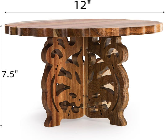 Eorbow 12" Wood Cake Stand, Acacia Wooden Rustic Cupcake Holder, Wedding Table Centerpiece Dessert Display Stand, Birthday Cake Pedestal for Tea Party Baby Shower