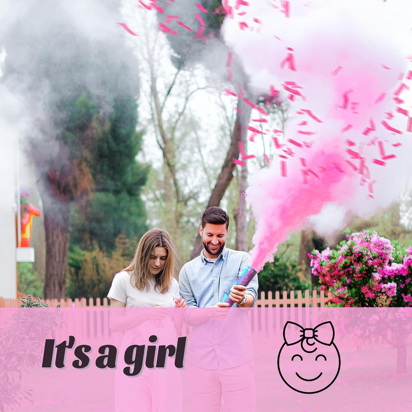 POPUPARTY 2Pack pink Gender Reveal Confetti smoke Powder Cannon, Confetti and Powder Poppers | Ideal for Baby girl Gender Reveal Decoration and party