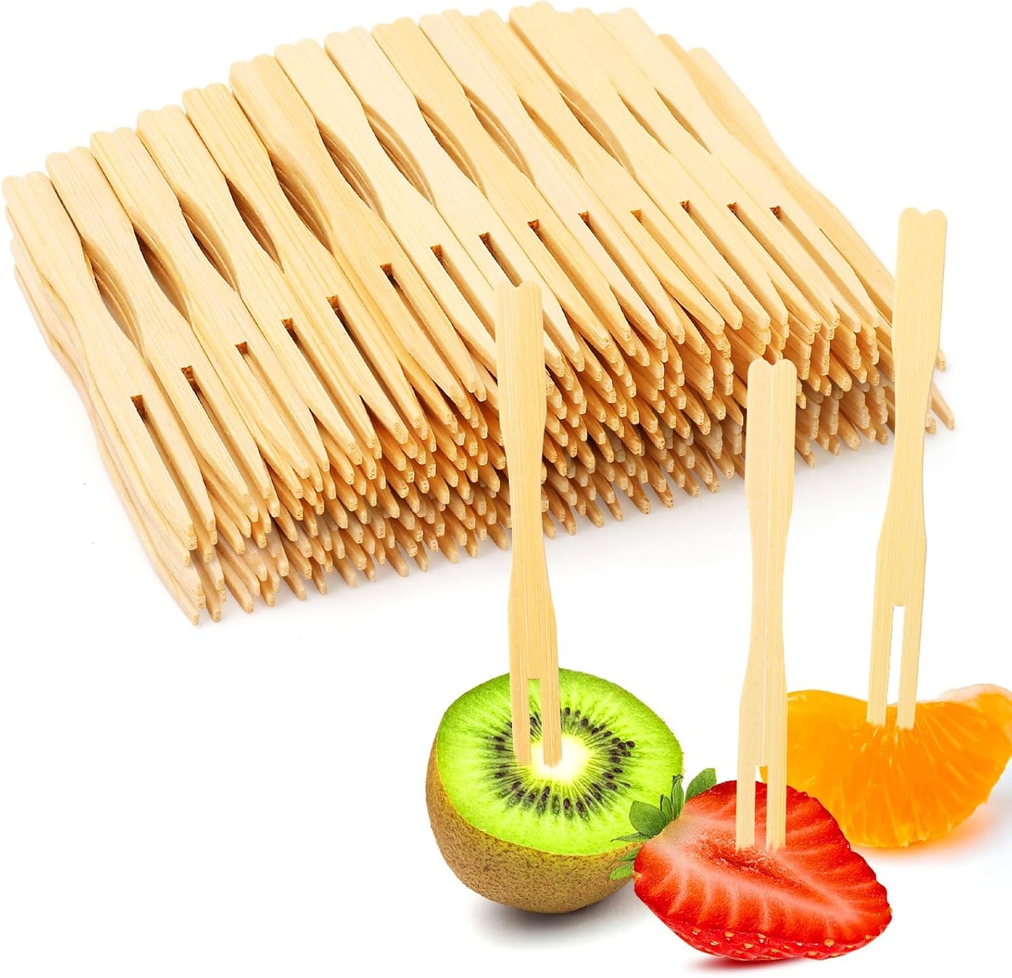 400 Bamboo Appetizer Forks, 3.5 Inch Mini Bamboo Forks for Charcuterie Boards Accessories, Fancy Toothpicks for Appetizers, Disposable Wooden Cocktail Fork, Small Fruit Food Picks for Party Supplies