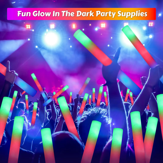 OLUPP 70 PCS LED Foam Glow Sticks Bulk, Glow in the Dark Party Supplies with 3 Modes Colorful Flashing, Foam Light Up Sticks for Wedding,Birthday,Neon Party,Carnival,Concert,New Year
