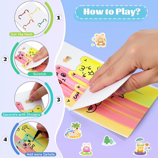 GAKICO Rainbow Scratch Art for Kids: Creative Squeegee Painting Kits, Rainbow Scratch Paper Art Set, Squeeze Magic Reveal Craft Kits, DIY Postcards Party Favors Novelty Gifts for Girls Boys