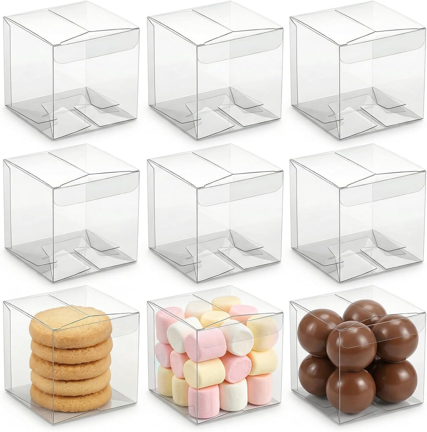 VGOODALL 100 Pcs Clear Favor Boxes, 2x2x2 Inch Small Transparent Cube Gift Boxes for Candy, Macarons, Jewelry, Wedding, Birthday, Baby Shower Party Favors