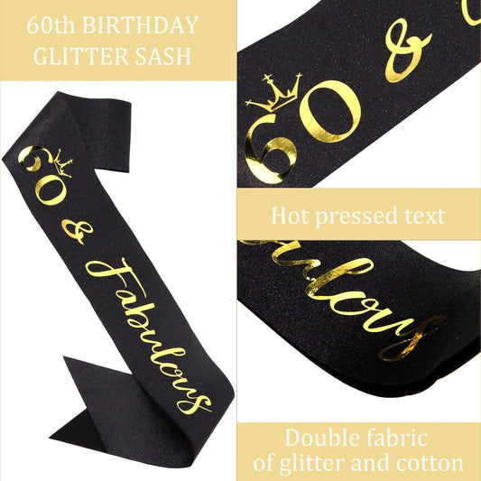 Semato 60 & Fabulous Birthday Crown and Sash Kit- 60th Birthday Gifts for Women 60th Birthday Party Decorations (rose gold)