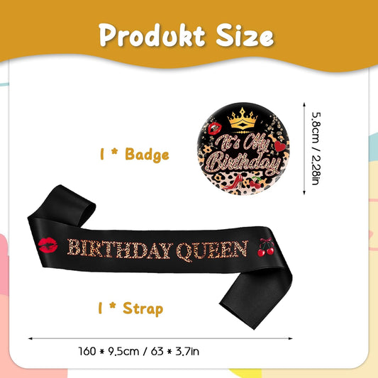Cheetah Print Birthday Decorations Girls - 2 Pcs Leopard Birthday Queen Sash It’s My Birthday Badge Black Cheetah Birthday Accessories for Girls Women Party Decorations Gift