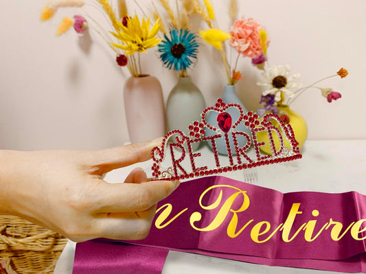 JETKONG Retirement Party Decorations Retired Tiara/Crown, Retired Sash for Women Retirement Gifts, Retirement Party Supplies, Gifts, Favors (Rose Gold)