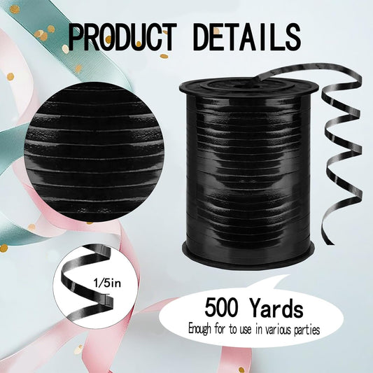 500 Yards Curling Ribbon,1/5 Inch Shiny Black Ribbon,Balloon String, Party Decoration,Ribbons for Florist Flower Bows for Graduation Supplies