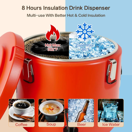 Insulated Beverage Dispenser,20L/5 Gallon Thermal Hot & Cold Drink Dispenser with 304 Stainless Steel Interior & Spout,Portable for Hot Tea Coffee Water Restaurant Drink Shop