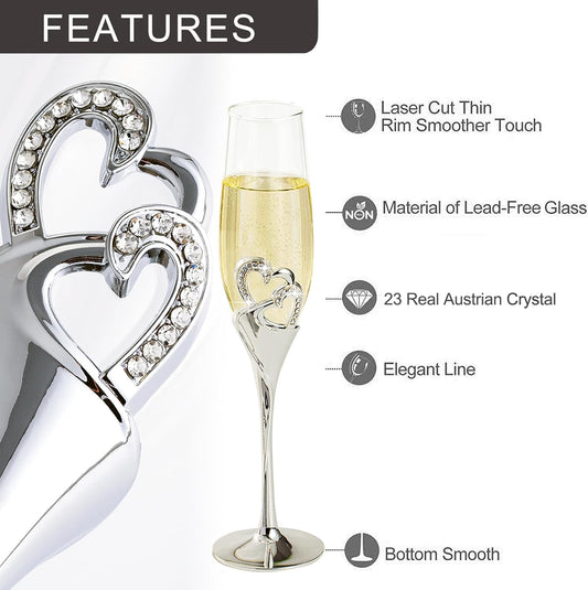 Wedding Cake Knife and Server Set with Forks, Classical Style Champagne Flutes Toasting Glasses for Bride and Groom, Wedding Gifts for Couples, Bridal Shower Gifts