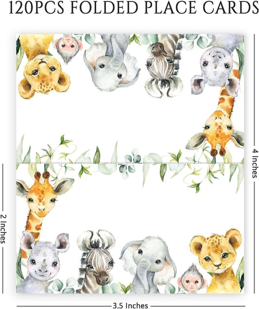120 Pack Woodland Baby Shower Place Cards, 3.5" x 2" Foldable Table Tent Name Cards, Food Labels for Forest Animals Baby Shower Birthday Party Reception Tables Placement Party Decorations