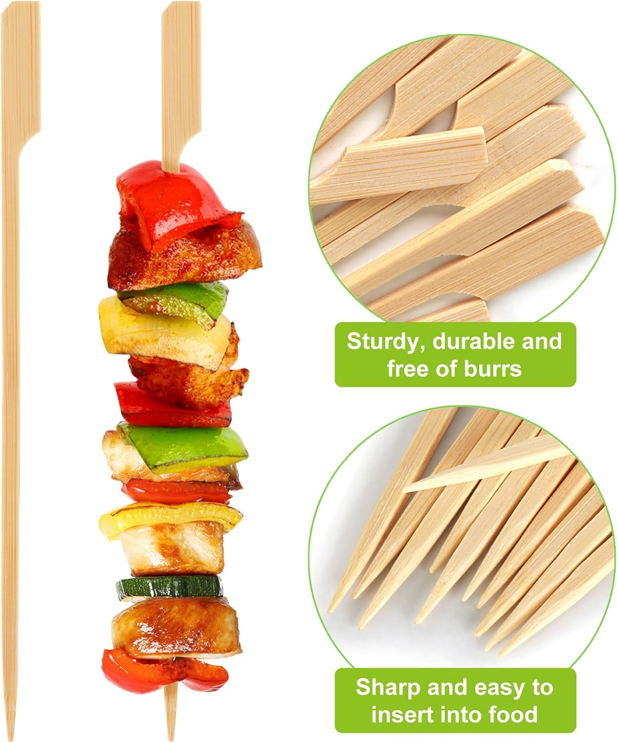 300PCS Cocktail Picks Bamboo Skewers for Appetizers, FATLODA Paddle Wooden Skewers, Fancy Flat Toothpicks for Appetizers, 4.7 IN Bamboo Sticks for Party Sandwich Fruit Charcuterie Boards Accessories