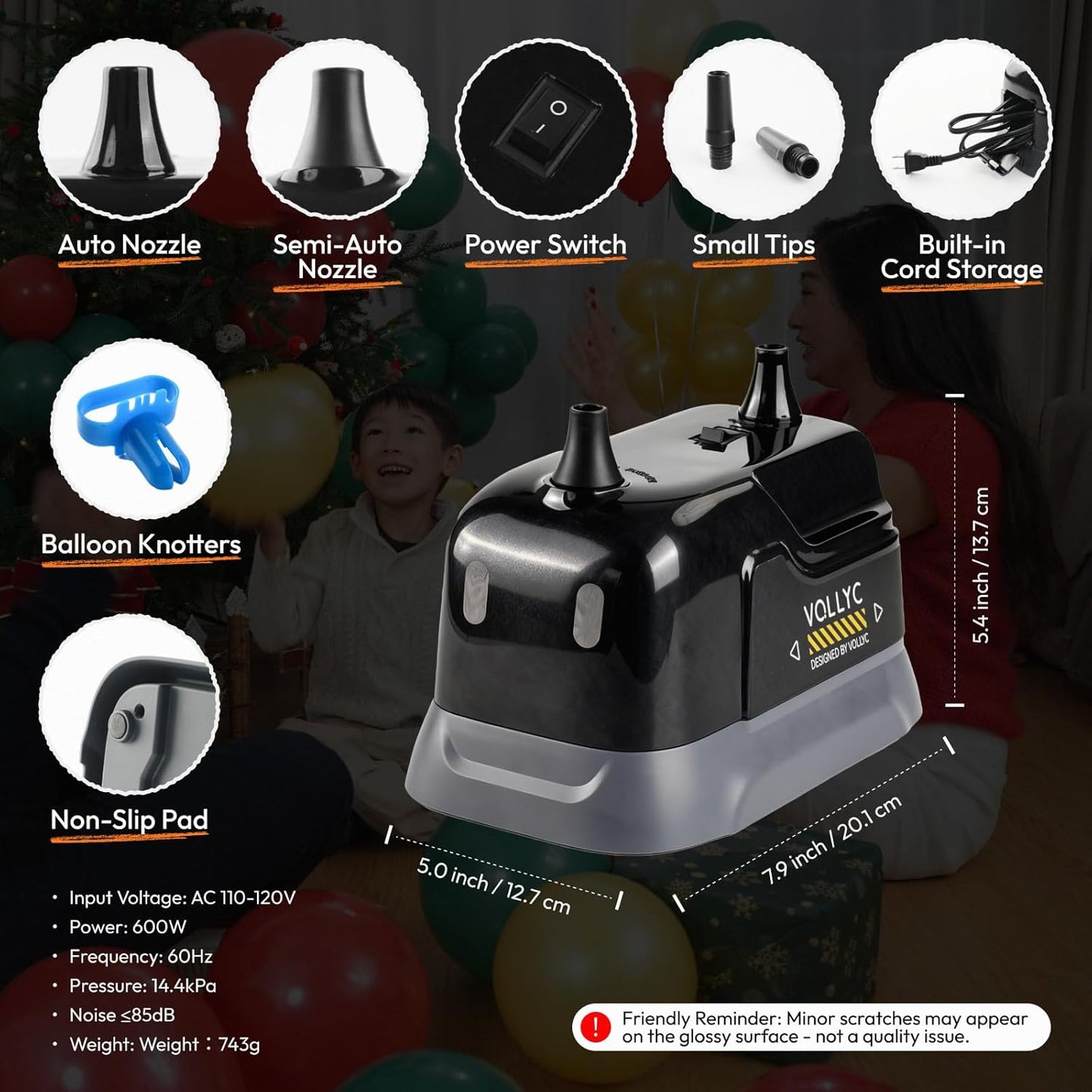 Balloon Pump Electric, Dual Nozzle Balloon Inflator Air Pump, Fast & Easy Inflation for Party Decorations, Birthday Decorations – Lightweight, Portable Balloon Blower Machine