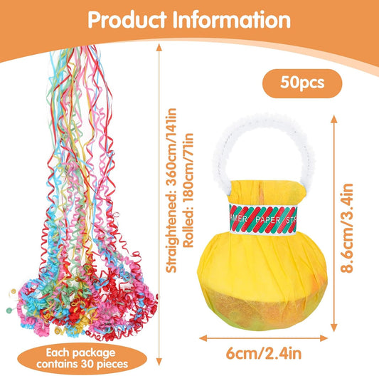50 Pack No Mess Streamers, Colorful Hand Throw Streamers Poppers, No Mess Paper Crackers Romantic Confetti Poppers for Wedding, Birthday, Party Celebrations, Graduation, Party Favors Shows