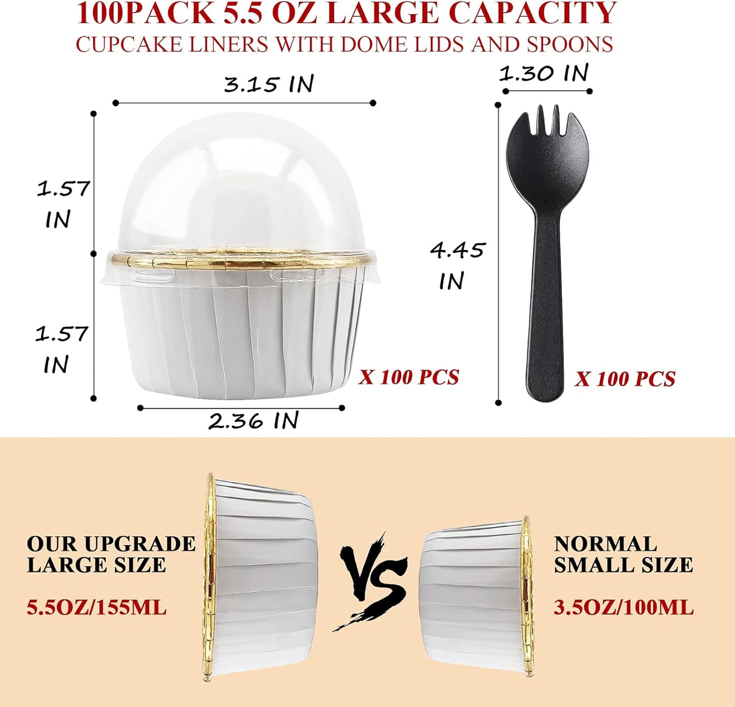 Cupcake Liners with Lids 50 Pack,LNYZQUS 5oz Large Foil Cupcake Cups Muffin Tins,Disposable Baking Cups Muffin Liners Wrappers Holders for Wedding Valentine-Pink in gold