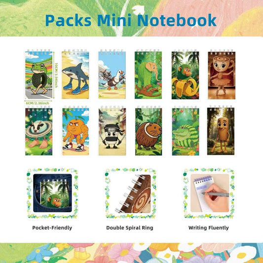 Brainrot Pocket Note Pads 12PCS, 4x2.7 Inch Mini Spiral Notebooks for Kids- Cute Small Notebook Set Ideal for Brainrot Party Favors, Work & School