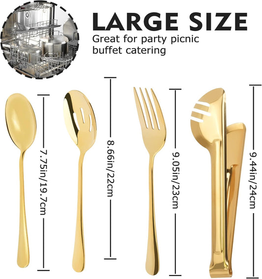 Serving Utensils for Buffet Set of 11, UOIXPUHUO large Stainless Steel Serving Spoon Slotted Spoon Serving Fork and Serving Tong for Catering Supplies Buffet Catering Banquet Party (Gold)