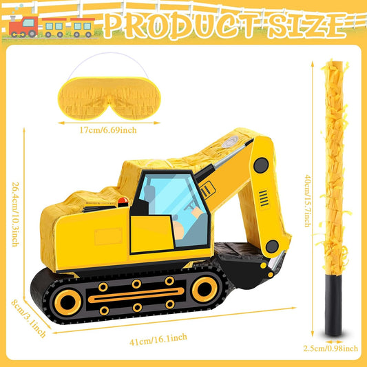 Aoriher Construction Dump Excavator Piñata with Blindfold and Bat Tractor Truck Piñata for Birthday Party Supplies Construction Theme Decor