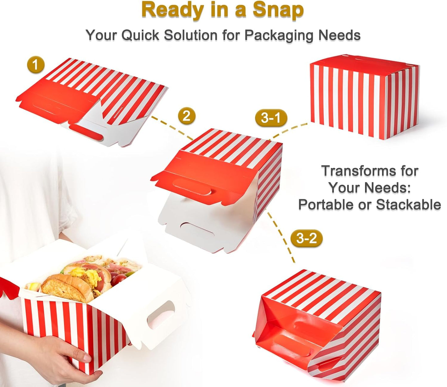Happyhiram 30 CT Large Welcome Boxes with Handles White, 9x6x6 Gable Gift Easter Boxes Cardboard Paper Party Favor Boxes Barn Style Carry Out Box Recyclable Paper Gift Packaging Boxes for Food Box Lunch Cookies Donuts Baby Shower Bridal Shower Wedding