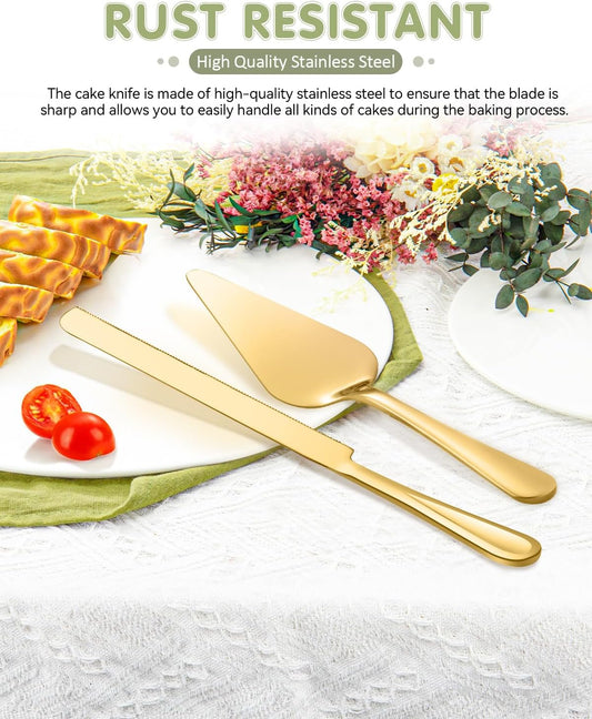 13-Inch Premium Cake Cutting Set for wedding,Exquisite Cake Knife and Server Set with Serrated Design, Ideal for Pastries, Pies, and Desserts (Silver)