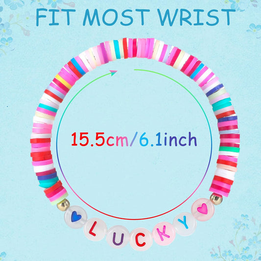 Sureio 24 Pcs Friendship Bracelets Bulk Colorful Glow in The Dark Bracelets Back to School Glow Friendship Gifts Beaded Letter Heart Surfer for Girls Women School Tween Girl Party Favors