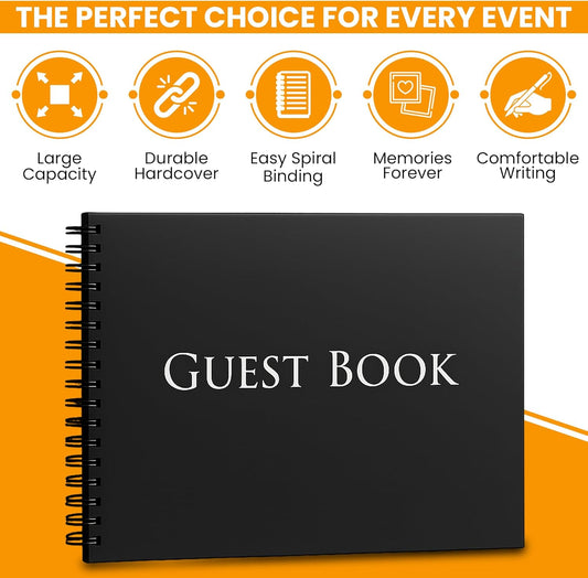 Iconikal Hardcover Guestbook 1,260 Entries Charcoal 10x8-Inch Spiral Bound Sign-In Wedding Funeral Birthday Shower Vacation Rental Memory Guest Book