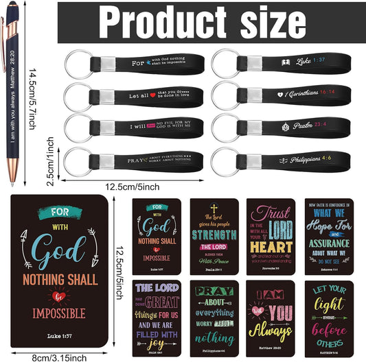 PerKoop 48 Pcs Inspirational Gifts Bulk Motivational Notepads Ballpoint Pens Keychains Set Modern Farmhouse Journal Notebooks Christian Gifts for Teachers School Office Party Favor Supplies