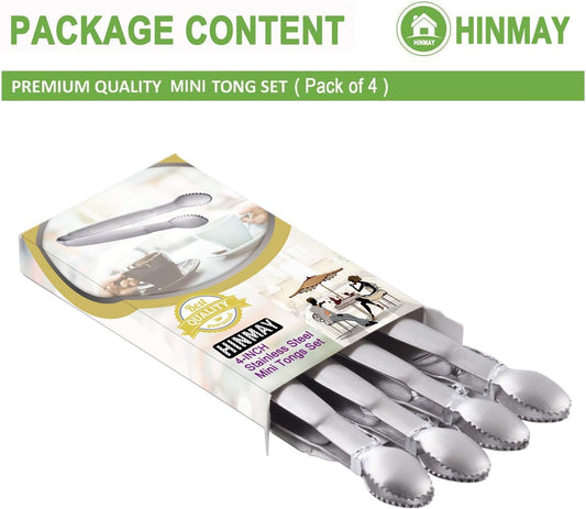 HINMAY 5" Mini Serving Tongs Set, Tiny Stainless Steel Small Tongs for Appetizers, Tea Party, Coffee Bar, Desserts, Set of 4