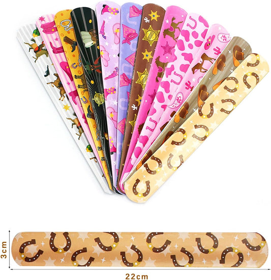 Qpout 48pcs Western Cowgirl Cowboy Slap Bracelets Pink Girl Snap Bracelet Horse Disco Rodeo Bachelorette Let's Go Girls Horse Party Wristbands for Western Themed Party Decorations