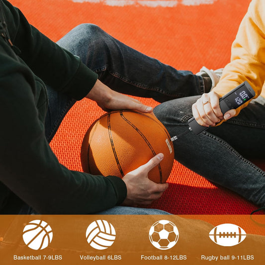 Electric Ball Pump,Smart Air Pump Portable Fast Ball Inflation with Accurate Pressure Gauge and Digital LCD Display for Basketball Football Soccer Volleyball Swimming Balloon(2Pin & 2Nozzle & 1Spout)