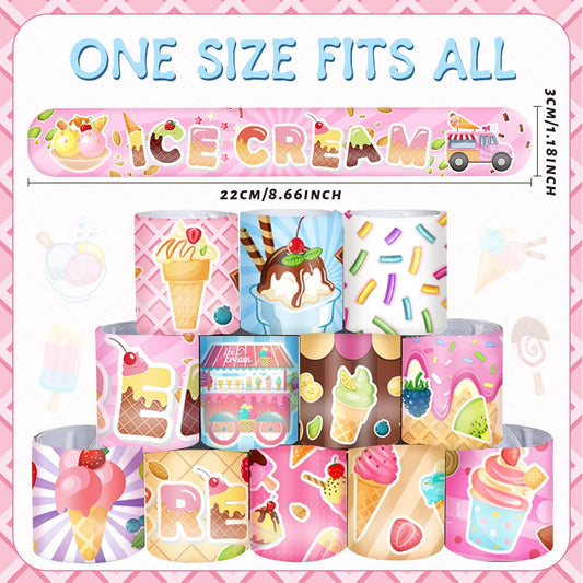 48 PCS Ice Cream Slap Bracelets Party Favors Ice Cream Wristbands Bracelets Goodie Bag Fillers for Ice Cream Birthday Decorations Supplies for Class Reward Prizes Gift