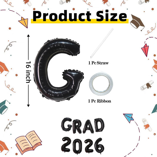 KALOR Gold GRAD 2026 Banner Balloons, 16 Inch Mylar Foil letter Graduation Balloons 2026 Sign for Graduation Party Decorations