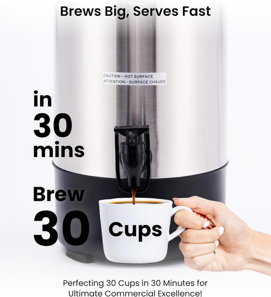 SYBO 6L Commercial Coffee Maker, Stainless Steel Coffee Urn With Cool-Touch Handles, Electric Coffee Pot Hot Beverage Dispenser, Quick-Brewing Coffee Urn, For Events,Party & Catering - 45 Cup