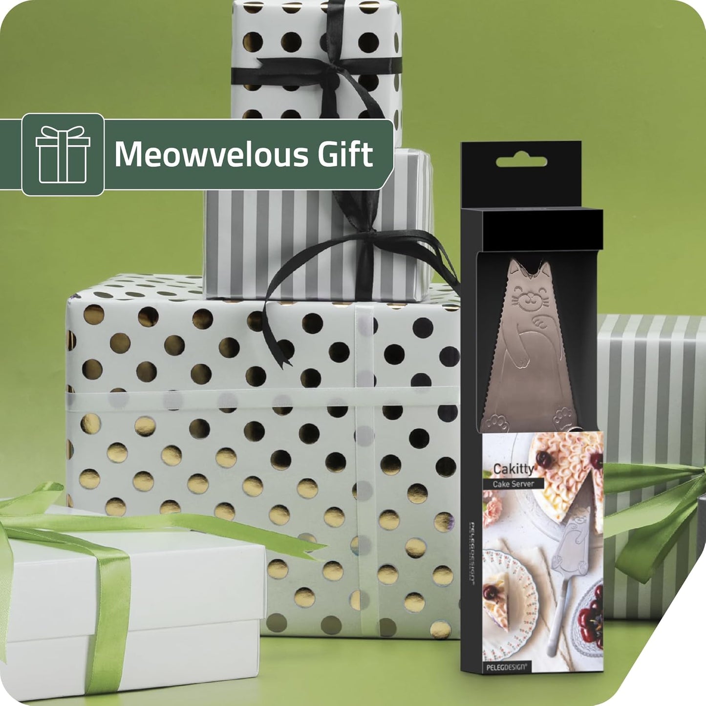 PELEG Design Cakitty Stainless Steel Cat-Shaped Cake Knife and Pie Server – Cake Cutting Knife with Serrated Edges, Dishwasher Safe - Ideal Gift Idea