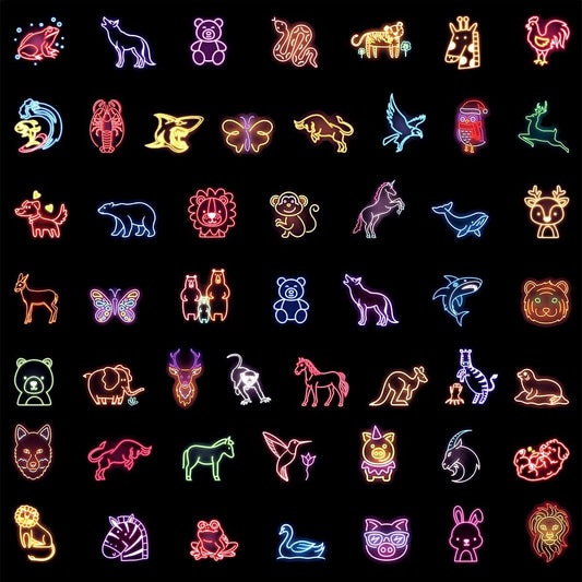 100pcs Neon Animal Waterproof Vinyl Stickers - Cute Animal Decor & Party Favors for Goodie Bag, Water Bottle, Classroom Prizes