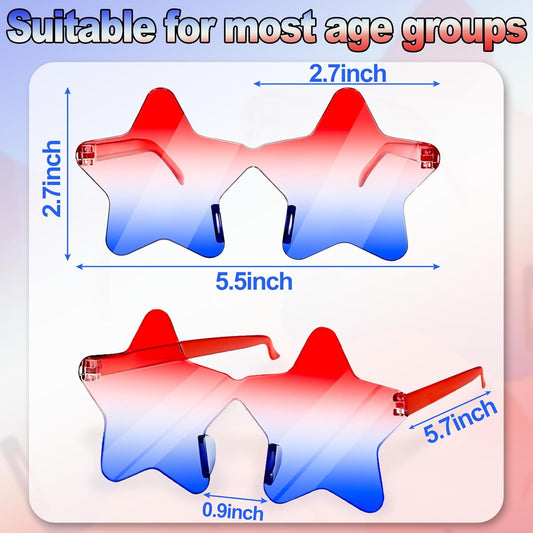 12 Pairs Star Sunglasses 4th of July Accessories 250th Anniversary Red White and Blue Transparent Eyewear USA Patriotic Party Supplies American Flag Favors Women Men Teen Independence Memorial Day
